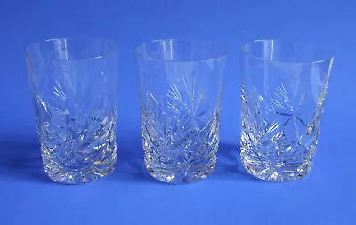 Buy Three Good Quality Crystal Cut Glass Whisky Tumbler Glasses 10cm Tall Star Base • 12.99£