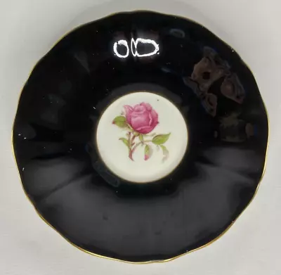 Buy Vintage Adderley Bone China Black Gold Trim W/ Pink Rose Floral Pattern Saucer • 9.44£