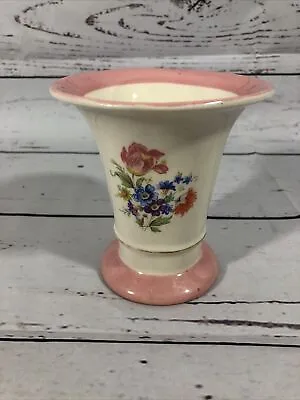 Buy Vtg E&R American Art Ware Porcelain Vase Floral Bouquet With Pink And Gold Trim • 21.61£