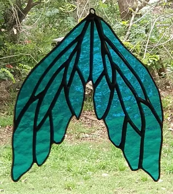 Buy RESTING ANGEL WING Authentic Australian Stained Glass SUNCATCHER Turquoise Blue • 55.57£