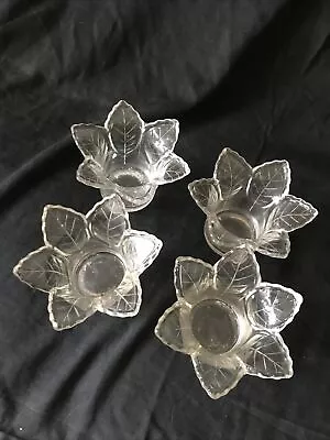 Buy Set Of 4 Glass Candle Tealight Holders Vintage  Clear Leaf Shape • 20£