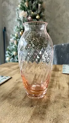 Buy Vintage Pink Optic Swirl Glass Vase 21.5cm Tall With Heavy Base • 12£