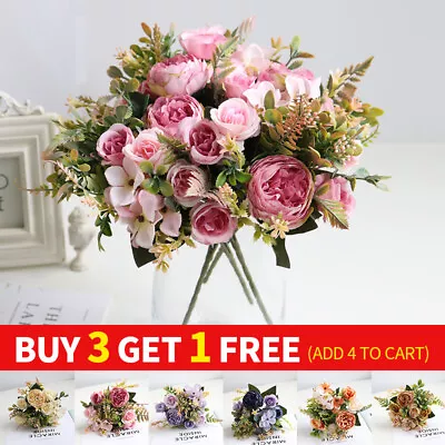 Buy Artificial Flowers Silk Peony Wedding Bouquet Home Party Outdoor Decor UK • 3.46£