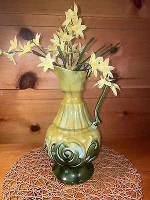 Buy Vintage 1970s Royal Haeger Pottery Marigold Green Drip Glaze Handle Pitcher Vase • 33.15£
