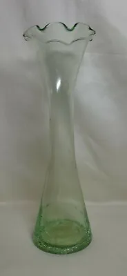 Buy Vintage Green Crackle Glass Vase FLUTED WAVY RIM 8  • 8.69£