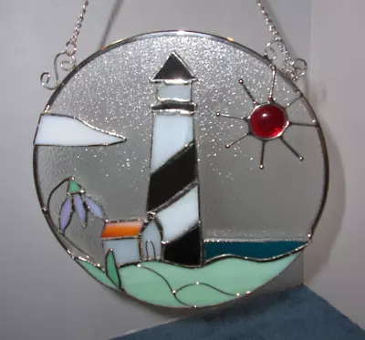 Buy Gorgeous Leaded Stained Glass Lighthouse Scene 7  Round Suncatcher • 28.94£