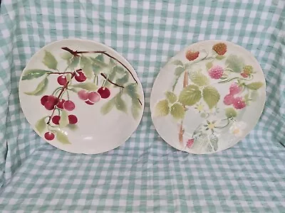 Buy VINTAGE ST. CLEMENT FRANCE MAJOLICA STRAWBERRY & Cherries  PLATES 8-½  Stunning • 29.99£