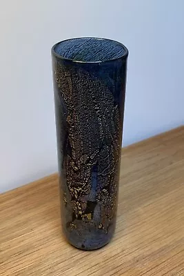 Buy Isle Of Wight Azurene Studio Glass Cylinder Vase, 14cm High, Blue, Gold & Silver • 29£