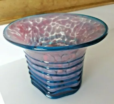 Buy Vintage Signed Mdina Pink & Blue  Top Hat  Trailed Art Glass Vase • 24.95£