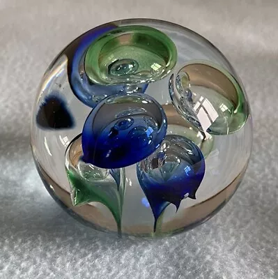 Buy Langham Glass Paperweight Clear Glass With Blue And Green Blown Bubbles • 1.70£