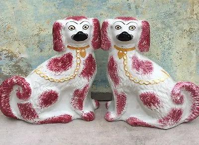 Buy Vintage Large Pair Of Staffordshire Flatback Spaniels / Wally Dogs Mantle Kitsch • 48£