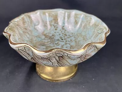 Buy Vintage Delftware W.B. Leersum Turquoise & Gold W/brass Dish MCM Porcelain • 18.97£