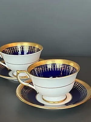 Buy 1 Aynsley Bone China 7081 Hertford Cobalt Blue & Gold Gilt Teacup & Saucer • 76.67£