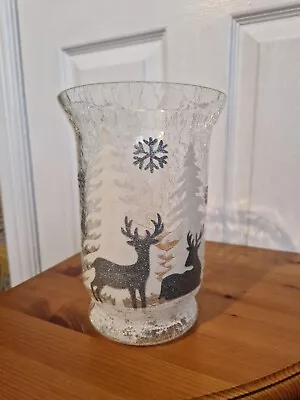 Buy Crackle Effect Clear Glass Christmas Vase / Hurricane Candle Holder 20cm • 12£
