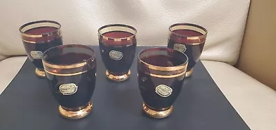 Buy Bohemia Vintage Etched Leaf Czechoslovakia Crystal Amber Shot Glasses. Set Of 5 • 23.62£