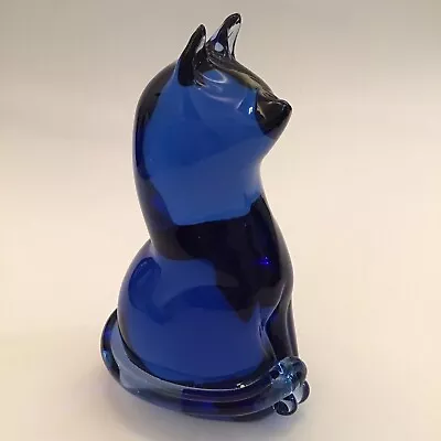 Buy Wedgwood Sapphire Blue Glass Cat  Figurine Signed Rare 4.5in England 1970's • 85£