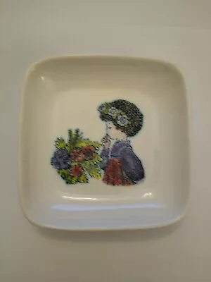Buy Vintage Honiton Pottery Devon Trinket/Pin Dish Girl With Flowers 11 X 11 Cm • 4.50£