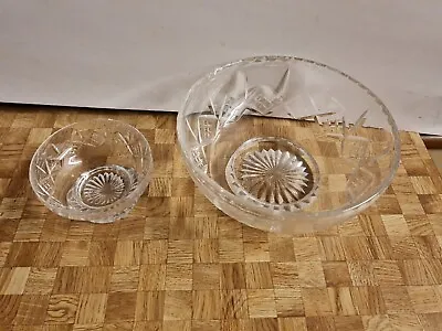 Buy Stunning Vintage Heavy Deep Cut Lead Crystal Glass Pedestal Bowl Dish X2  • 5£
