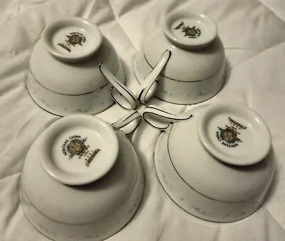 Buy Set Of 4 - Noritake China Tea Coffee Cups  Josephine  White Blue & Silver, Japan • 24.10£