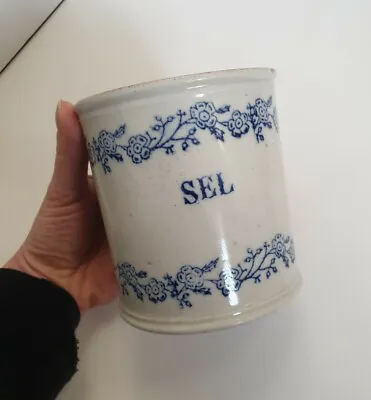 Buy Antique FRENCH Ironstone St Uze White Delft Blue Ceramic SALT Large Pot 4 H • 37£