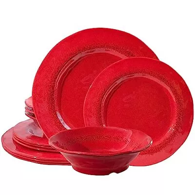 Buy Christmas Red Dishes Melamine Dinnerware Sets, Stoneware Reactive Reactive Red • 58.06£