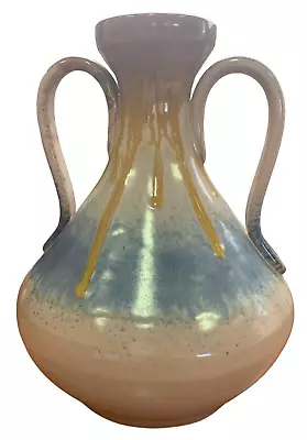 Buy Vintage Italian Studio Pottery Drip Glaze Vase Double Handle Gold Blue Cream 8 H • 67.36£
