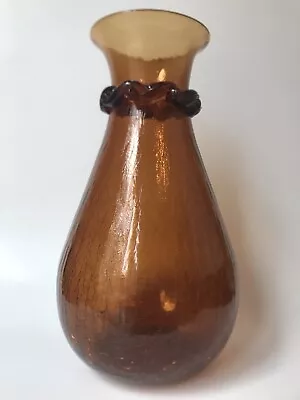 Buy Vintage Amber Orange Crackle Glass Vase Pilgrim Hand Blown. 7x12” Tall Excellent • 28.81£