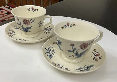 Buy Vintage 2 Wedgwood Williamsburg Potpourri Teacup Cup & Saucers Blue Pink Flowers • 18£