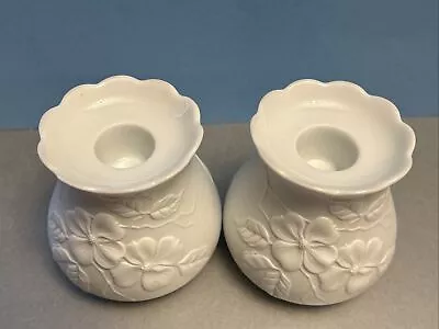 Buy Pair Of Vintage Kaiser 655 Porcelain Candlesticks White Bisque Embossed Flower • 22£