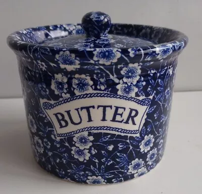 Buy Burleigh Blue Calico Butter Jar Lidded Pot Rare Vintage Collector 9.5x12cm Read • 39.75£