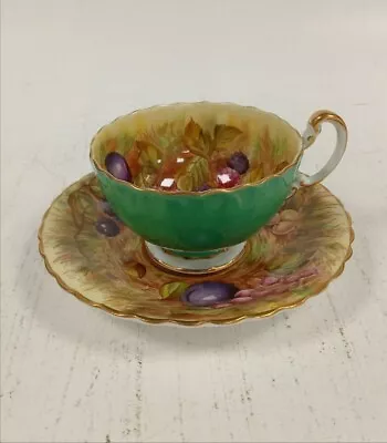 Buy Aynsley Teacup Orchard Fruit Green Fruit Painted Gold Toned Trims Bone China • 9.99£