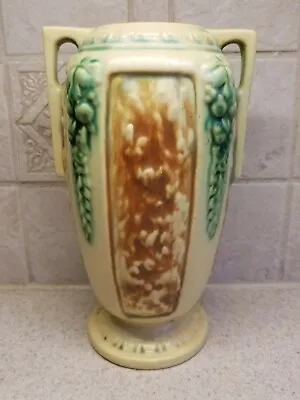 Buy Vintage American Art Pottery Roseville Florentine Ivory Handled Vase 9   • 77.10£
