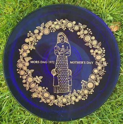 Buy Orrefors Swedish Limited Edition Blue Glass Mothers Day Mors Dag Plate 1972 • 10£