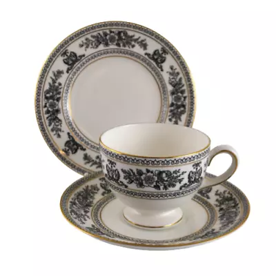 Buy Wedgwood Black Columbia Tea Trio Footed Cup Saucer And Plate • 30£