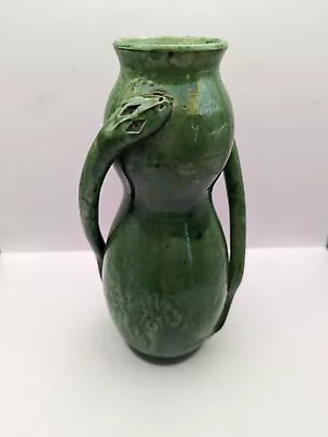 Buy Antique 1920s Belgium Art Deco Green Majolica Glazed Pottery  Snake Vase  • 49.99£