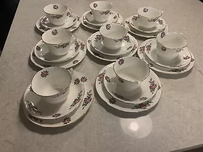 Buy Antique C.1907 Tuscan Bone China Pink Roses Tea Trios X 8 -  Cake Plate Tea Cups • 33.99£