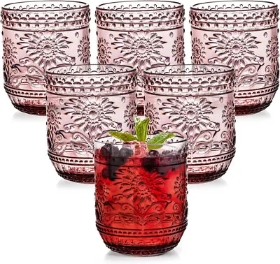 Buy 6 Pack 12 Oz Drinking Glasses, Vintage Water Glasses Purple Colored Glassware He • 28.76£