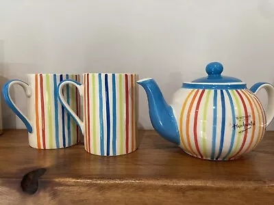 Buy Whittard Of Chelsea Teapot Rainbow Striped Red Handpainted • 30£