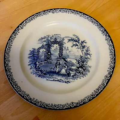 Buy Antique Davenport Italian Verandah Courting Couple Blue And White Dinner Plate • 27£