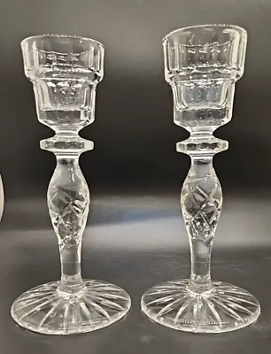Buy 2 X Vintage Candle Stick Holder Clear Cut Glass Votive 19.5cm 7 5/8th  Tall • 18.99£