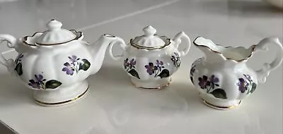 Buy Healacraft 3 Piece Bone China  Miniature Tea Pot, Milk And Sugar Violets • 7.50£