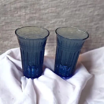 Buy Hazel Atlas Depression Glass Pair (2) Moderntone Cobalt Blue Water Tumblers 9 Oz • 9.49£