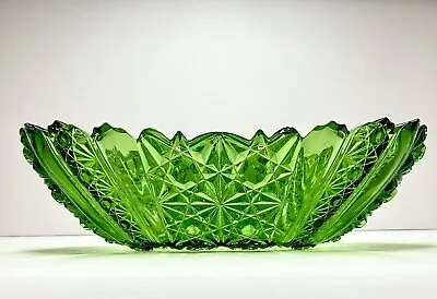 Buy Antique EAPG Green Glass Bowl Oval Berry Dish Daisy Button US King Son #300 1890 • 55£