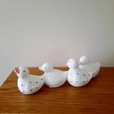 Buy PINK 4 Four Co-joined Ceramic Spotty Duck Figurines Shelf Ornaments Home Decor • 7.99£