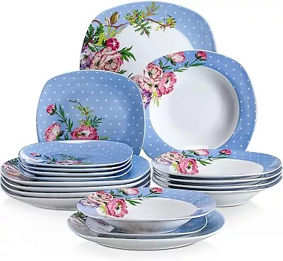 Buy VEWEET Hannah Dinner Set 18Piece Blue Porcelain Dinner Plate Set Tableware For 6 • 49.99£