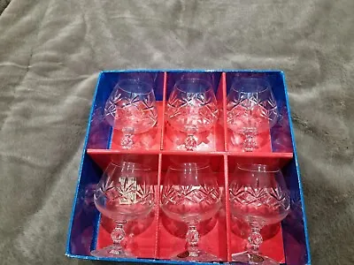 Buy Bohemian Wellington Czech Crystal Cut Glass Brandy Glasses 250mil Retro 80's  • 39.99£