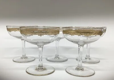 Buy  St Louis Roty Pattern Champagne Saucers Coupe Gold Needle Etched Crystal 1930s • 250£