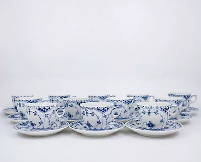 Buy 12 Cups & Saucers #756 - Blue Fluted Royal Copenhagen - Half Lace - 1st Quality • 238.30£