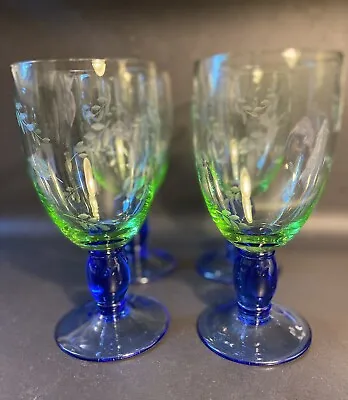 Buy 70's Set Of 4 Pfaltzgraff Summer Breeze 16oz Glassware Lime Green & Cobalt Blue • 36.10£