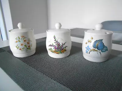 Buy THREE SylvaC Ware 3209 Ceramic Lidded Honey Jam Preserve Pots • 9.99£